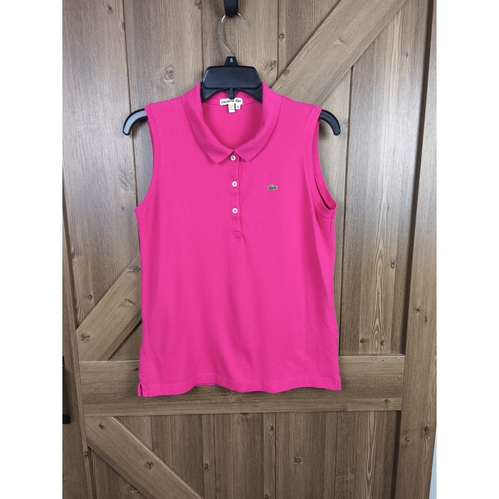Lacoste Pink Sleeveless Polo Shirt Womens Size 44 Crocodile Golf Top